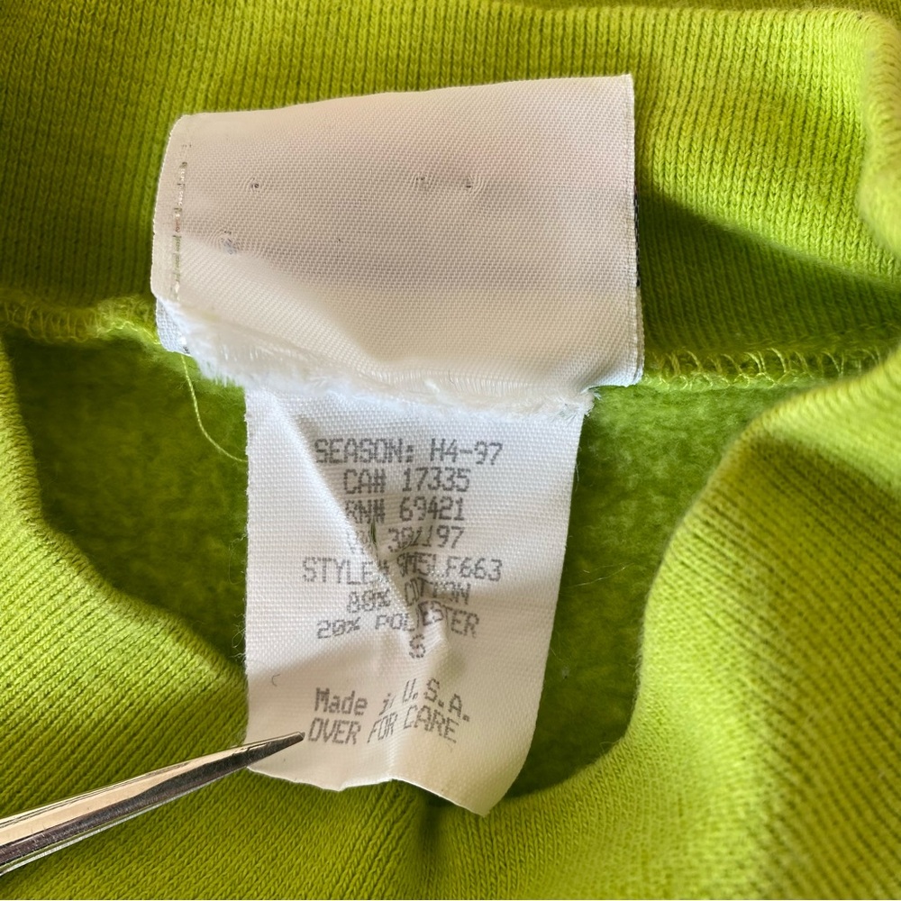 Vintage 90s Reebok Sweatshirt Spell Out Stripe Mock Turtleneck Lime Green S - Picture 7 of 7